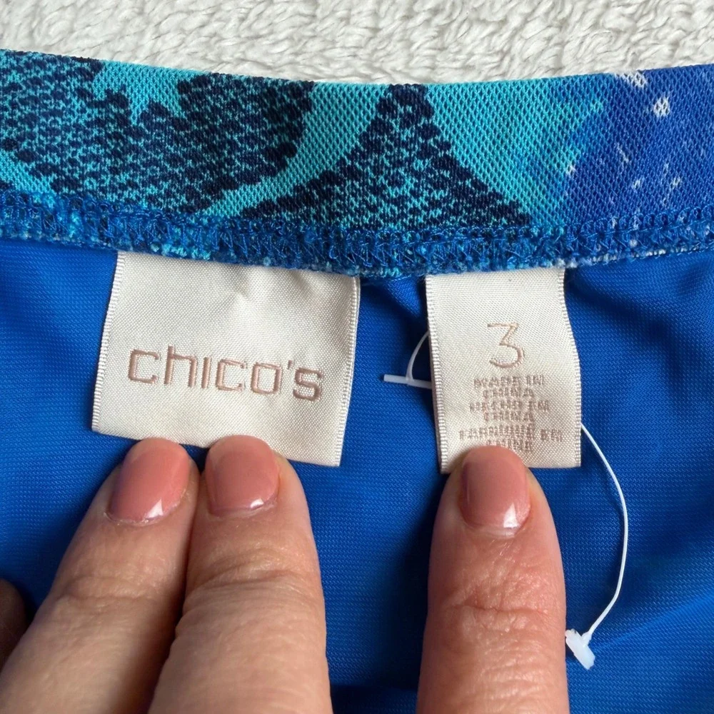 Chico's Blue Green Paisley Mesh Handkerchief Hem Pull On Midi Skirt Size XL - Picture 6 of 8